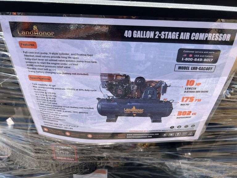 2025 LANDHONOR 40 GALLON 2-STAGE TRUCK MOUNTED AIR COMPRESSOR MODEL: LHR-GAC40Y