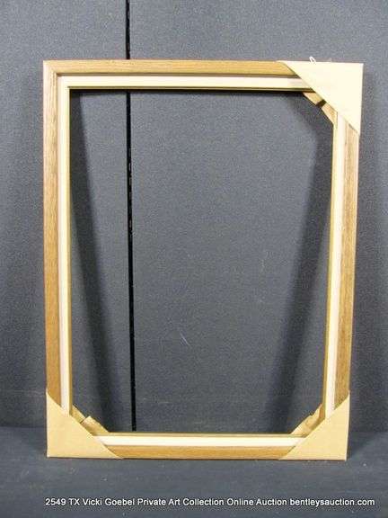 STAINED WALNUT, W/ LINEN INLAY, WOODEN FRAME 21 X 27
