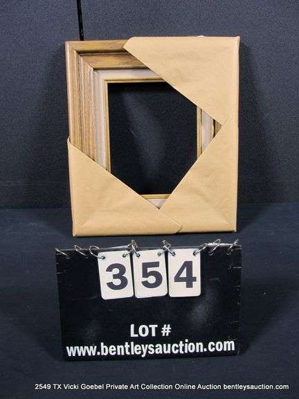 STAINED WALNUT, W/ GRAY VELVET INLAY, CARVED WOODEN FRAME 14 X 16