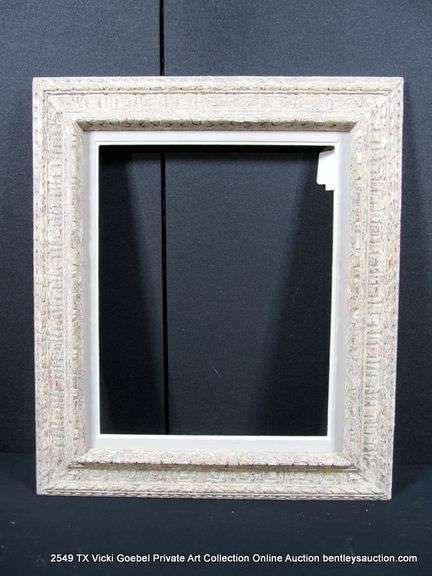 GRAY-WASHED, W/ PAINTED GRAY INLAY, CARVED ORNATE WOODEN FRAME 25 X 29