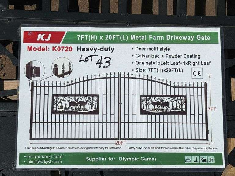 2025 KJ METAL FARM DRIVEWAY GATE - DEER MOTIF STYLE MODEL: K0720, 7' X 20'