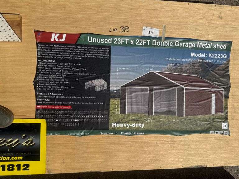 2025 KJ DOUBLE GARAGE METAL SHED MODEL: K2223G, 23' X 22'