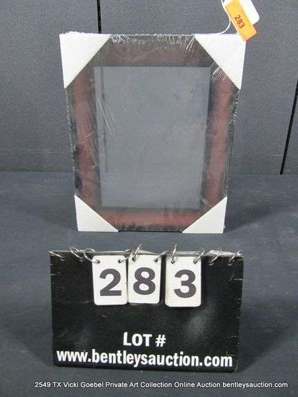 RED & BLACK STAINED, WOODEN FRAME - (WRAPPED IN TIGHT PLASTIC) 13 X 15