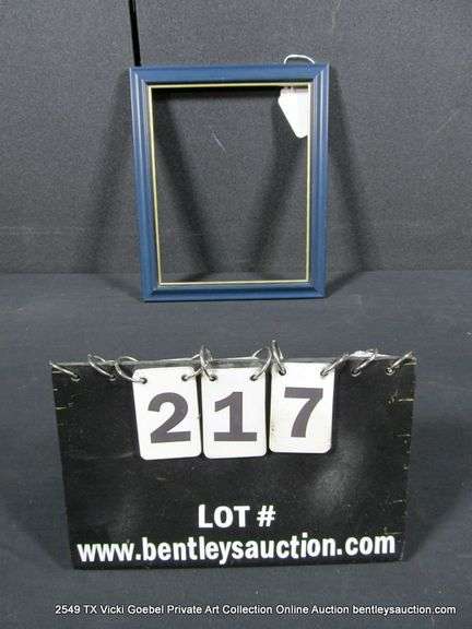 NAVY BLUE PAINTED, W/ THIN SILVER PAINTED INLAY, WOODEN FRAME 10 X 12