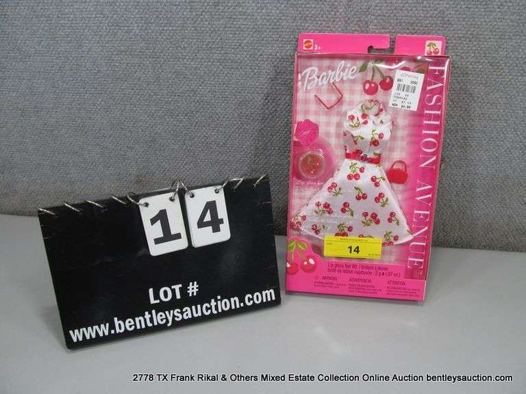 BARBIE FASHION AVENUE: CHERRY PATTEREND DRESS W/ RED BAG, GLASSES, NELLS, AND CHERRY LIP BALM