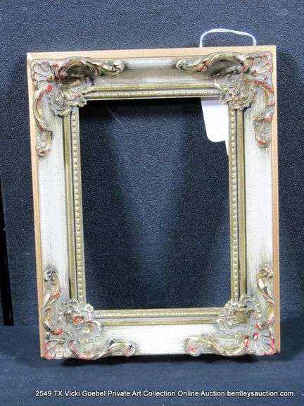 GOLD & WHITE PAINTED W/ RED ACCENTS CARVED ORNATE WOODEN FRAME 8 X 19