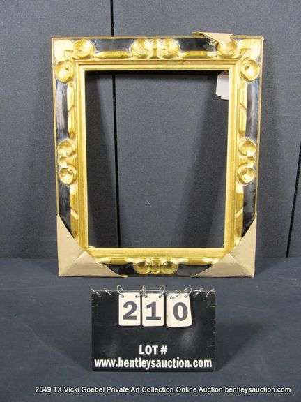 BLACK & GOLD PAINTED, CARVED ORNATE WOODEN FRAME 23 X 27