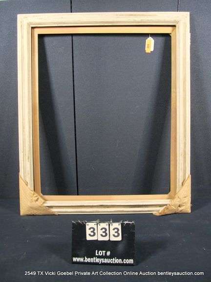 WHITE & GOLD-WASHED, W/ UNPAINTED WOOD, CARVED WOODEN FRAME 35 X 42
