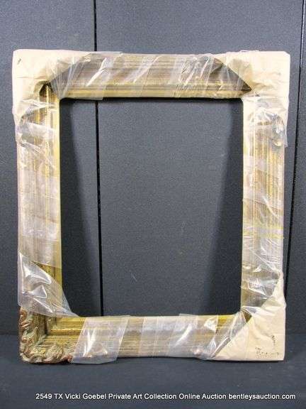 GOLD PAINTED W/ BLACK SPECKLES, CARVED ORNATE WOODEN FRAME - (WRAPPED IN PLASTIC) 28 X 32