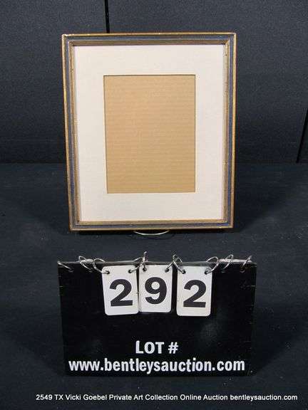 NAVY & GOLD/BRONZE PAINTED, CARVED WOODEN FRAME - W/ GLASS & CARDBOARD BACK 13 X 15