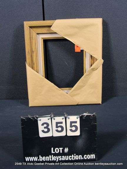 STAINED WALNUT, W/ GRAY VELVET INLAY, CARVED WOODEN FRAME 14 X 16