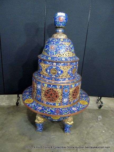 GIANT CLOISONNE CENSER, 3 PCS, 50"T X 29.5"W