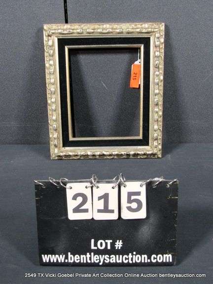 SILVER PAINTED, W/ BLACK VELVET INLAY, CARVED WOODEN FRAME 13 X 15