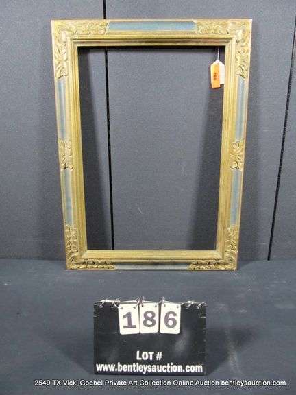 NAVY & GOLD PAINTED, CARVED ORNATE WOODEN FRAME 23 X 31