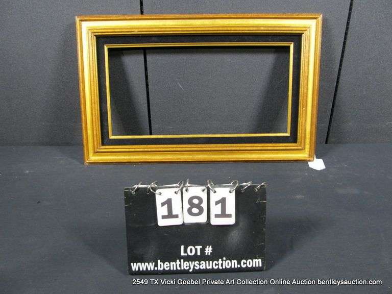 GOLD PAINTED, W/ BLACK VELVET INLAY, CARVED WOODEN FRAME 16 X 26