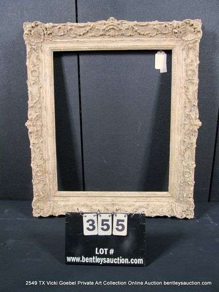 BEIGE-WASHED, CARVED ORNATE WOODEN FRAME 25 X 29