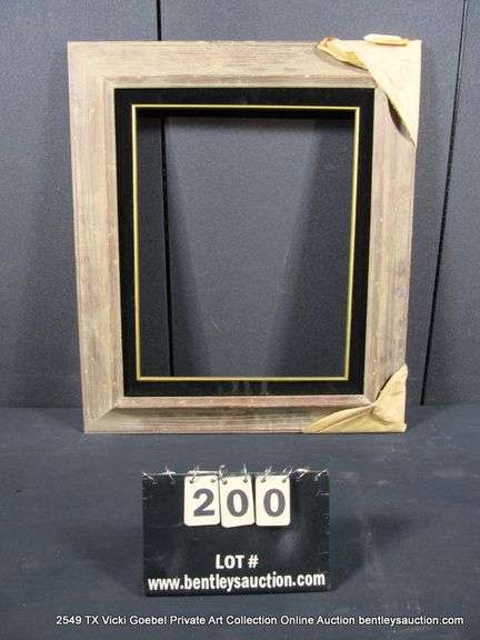 STAINED RUSTIC, W/ BLACK PAINTED VELVET & GOLD INLAY, CARVED WOODEN FRAME 25 X 29