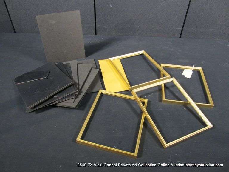LOT 4 - GOLD METAL FRAMES, W/ BLACK STANDS 9 X 11