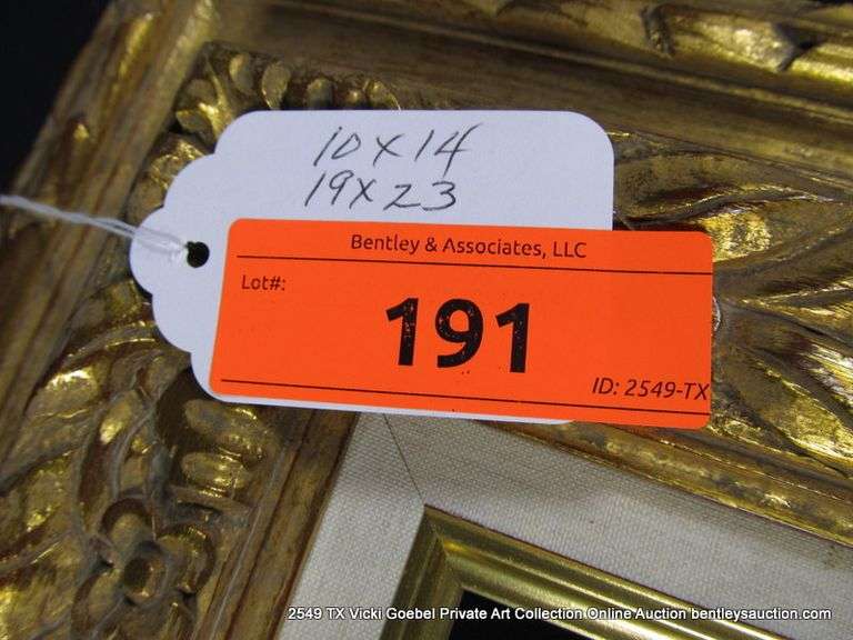 GOLD PAINTED, W/ LINEN INLAY, FLORAL CARVED ORNATE WOODEN FRAME 19 X 23
