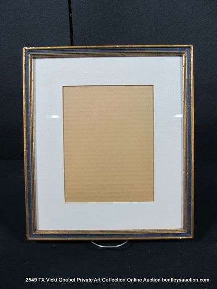 NAVY & GOLD/BRONZE PAINTED, CARVED WOODEN FRAME - W/ GLASS & CARDBOARD BACK 13 X 15