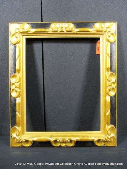 GOLD & BLACK PAINTED, CARVED ORNATE WOODEN FRAME 23 X 27