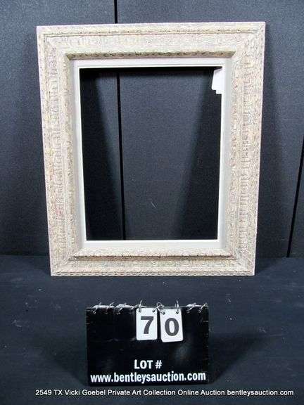 GRAY-WASHED, W/ PAINTED GRAY INLAY, CARVED ORNATE WOODEN FRAME 25 X 29
