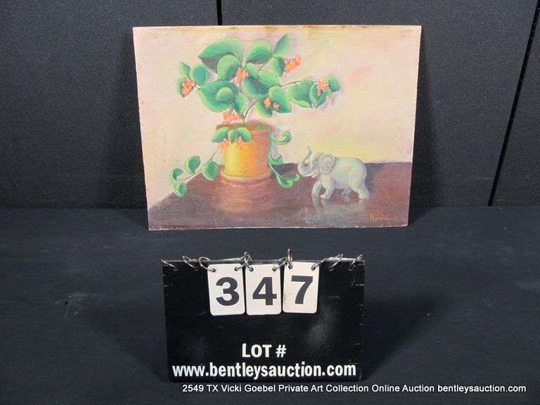 UNKNOWN: ELEPHANT FIGURINE & PLANT STILL LIFE