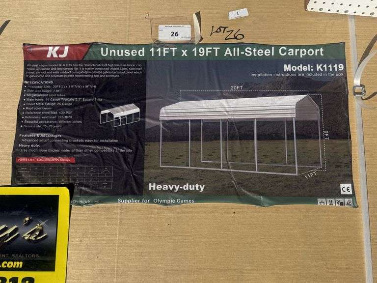 2025 KJ ALL STEEL CARPORT MODEL: K1119, 11' X 19'