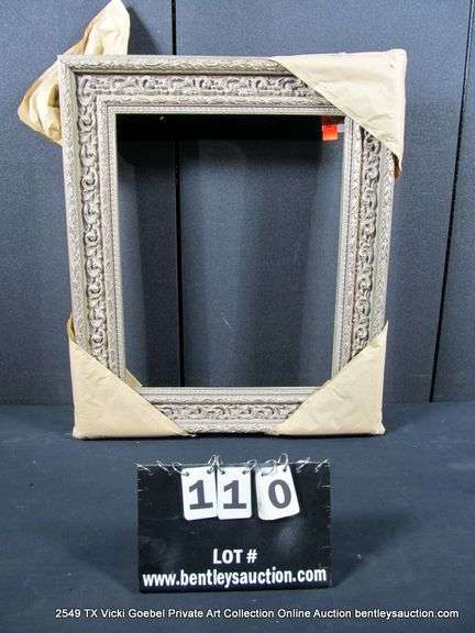 SILVER PAINTED, CARVED ORNATE WOODEN FRAME 23 X 27