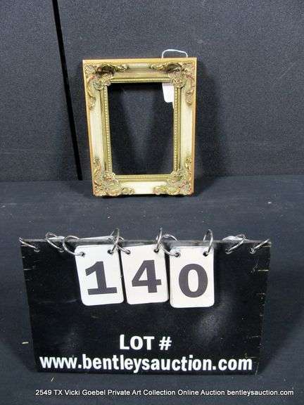 GOLD & WHITE PAINTED W/ RED ACCENTS CARVED ORNATE WOODEN FRAME 8 X 19