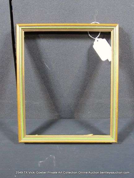 GOLD, GREEN, & BLUE PAINTED, CARVED WOODEN FRAME 11 X 13
