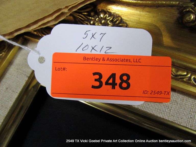 GOLD PAINTED, W/ LINEN INLAY, CARVED ORNATE WOODEN FRAME 10 X 12
