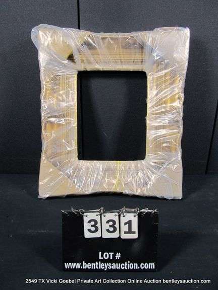 GOLD PAINTED, W/ LINEN INLAY, CARVED ORNATE WOODEN FRAME 21 X 24
