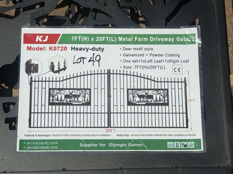 2025 KJ METAL FARM DELIVERY GATE - DEER MOTIF STYLE MODEL: K0720, 7' X 20'
