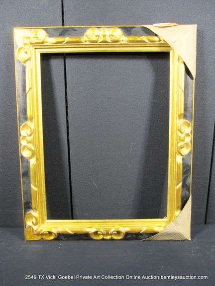 GOLD & BLACK PAINTED, CARVED ORNATE WOODEN FRAME 24 X 30