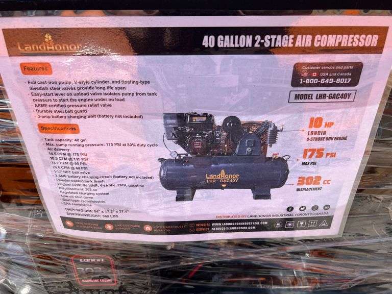2025 LANDHONOR 40 GALLON 2-STAGE TRUCK MOUNTED AIR COMPRESSOR MODEL: LHR-GAC40Y