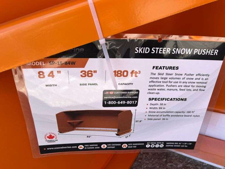 2025 WOLVERINE SKID STEER SNOW PUSHER MODEL: SP-15-84W, S/N: ZWD202502061-93