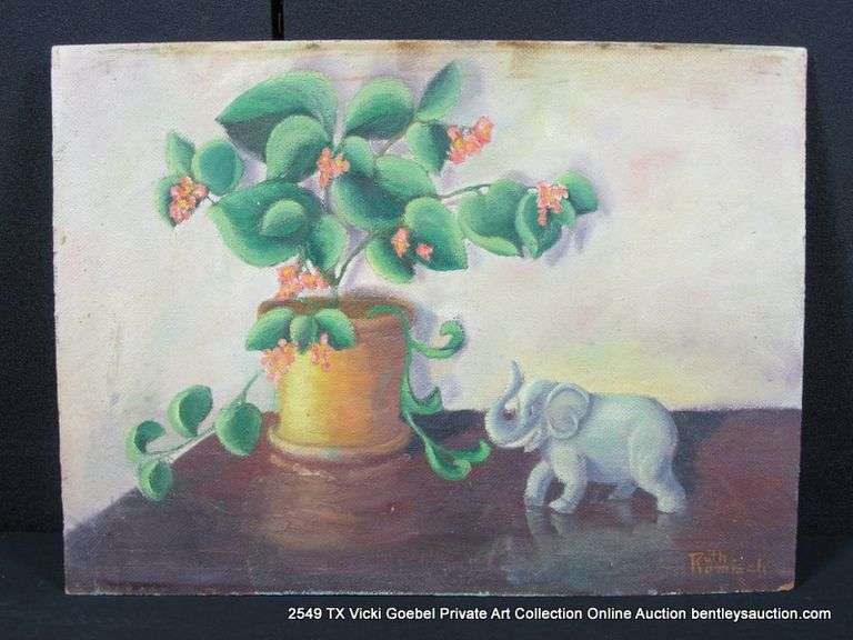 UNKNOWN: ELEPHANT FIGURINE & PLANT STILL LIFE