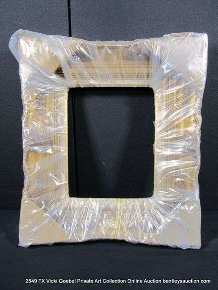GOLD PAINTED, W/ LINEN INLAY, CARVED ORNATE WOODEN FRAME 21 X 24