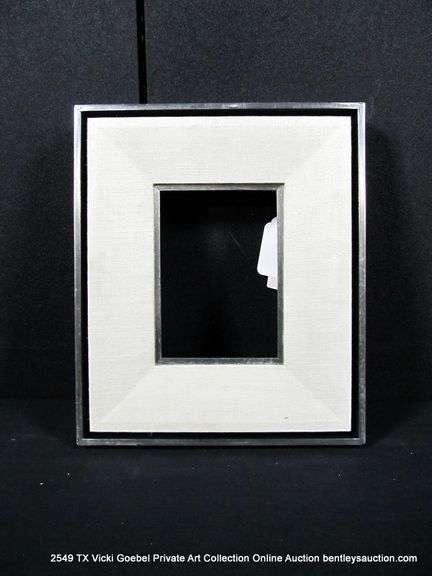 SILVER & BLACK PAINTED, W/ THICK LINEN INLAY, WOODEN FRAME 11 X 13