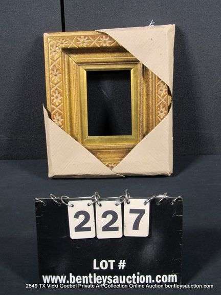 GOLD PAINTED, FLORAL & "X" CARVED WOODEN FRAME 12 X 14