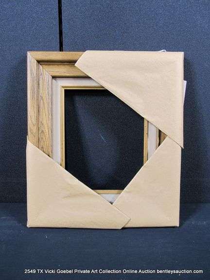 STAINED WALNUT, W/ GRAY VELVET INLAY, CARVED WOODEN FRAME 14 X 16