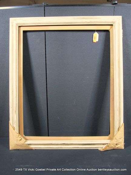 WHITE & GOLD-WASHED, W/ UNPAINTED WOOD, CARVED WOODEN FRAME 35 X 42