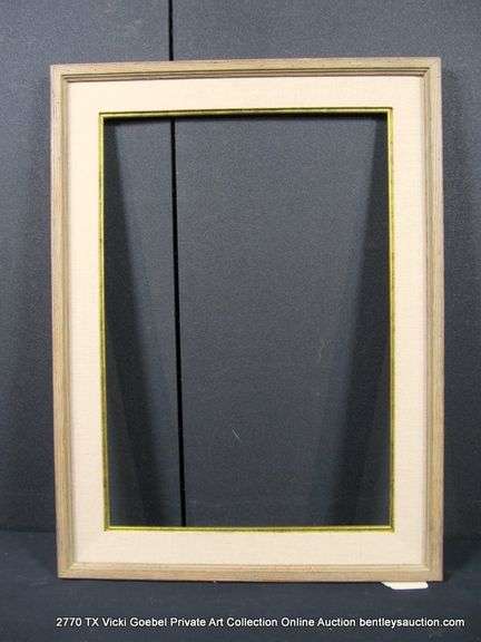 LIGHT DRIFTWOOD STYLE, W/ THICK LINEN & GOLD PAINTED INLAY, CARVED WOODEN FRAME 24 X 32