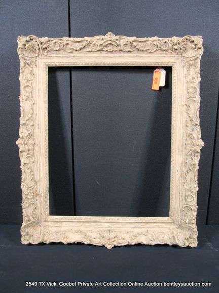 BEIGE-WASHED, CARVED ORNATE WOODEN FRAME 25 X 29