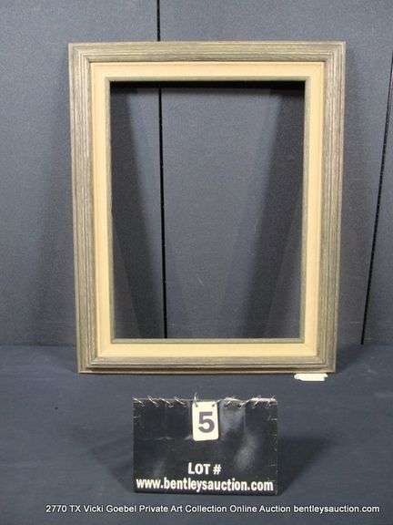 DARK DRIFTWOOD STYLE, W/ BEIGE VELVET INLAY, CARVED WOODEN FRAME 25 X 31