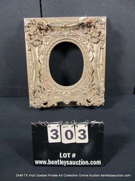 SILVER PAINTED, CARVED ORNATE WOODEN FRAME 17 X 19
