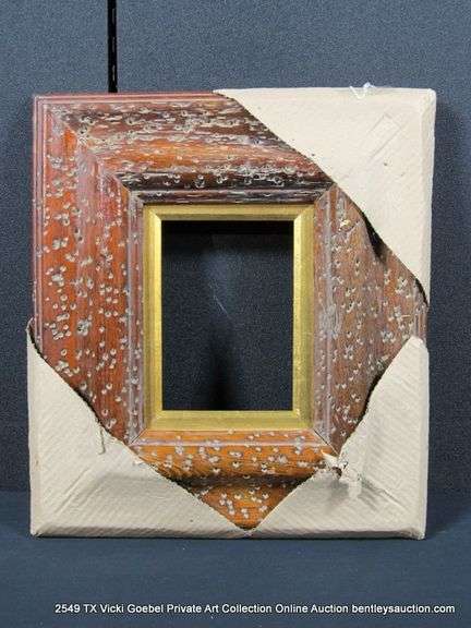 DARK OAK-STAINED, W/ GOLD PAINTED INLAY, CARVED WOODEN FRAME 14 X 16