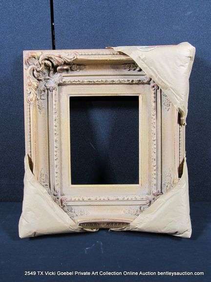 GOLD & BEIGE PAINTED, CARVED ORNATE WOODEN FRAME 17 X 19