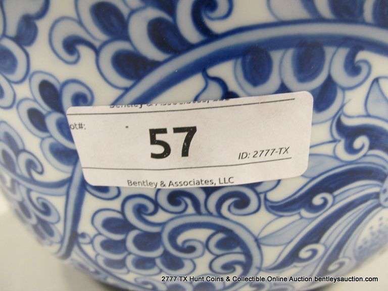 LARGE LOTUS LEAF METAL BANDED RIM & FOOT CERAMIC VASE (14 3/4" X 6 1/2")